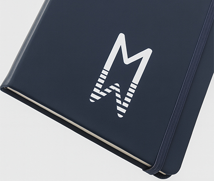 Foil blocked branding on a notebook cover