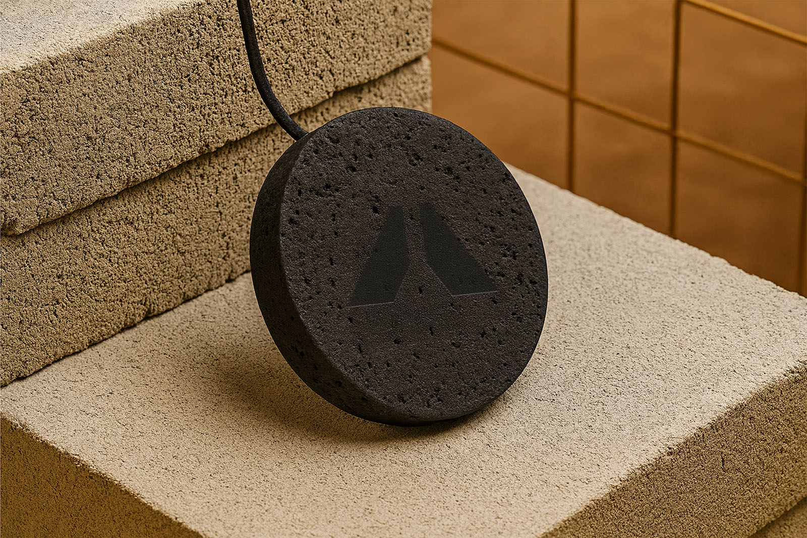 ROCKWOOL NyRock® lava stone wireless charging pad, finished with a gloss-branded logo