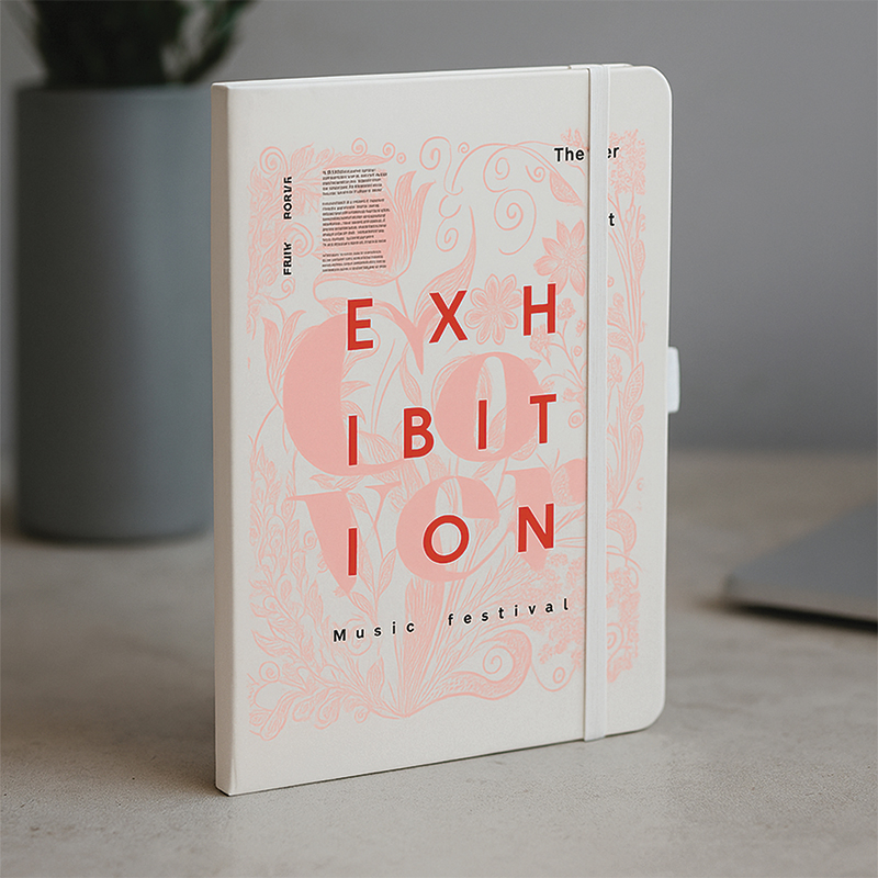 White Ultimate notebook branded for a music festival